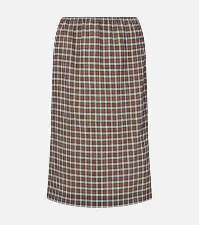 Prada Checked Silk-blend Midi Skirt In Brown