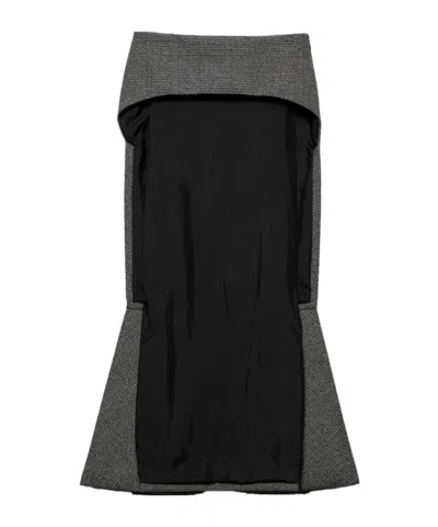 PRADA DECONSTRUCTED PRINCE OF WALES CHECKED MOULINÉ WOOL MIDI-SKIRT
