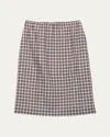 Prada Womens Light Blue Checked Stretch-silk Midi Skirt In Gray