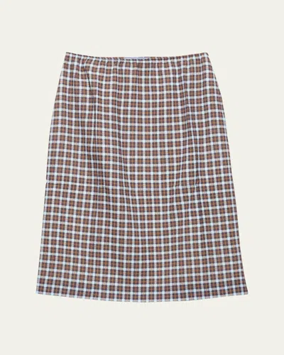 Prada Checked Stretch Georgette Midi Skirt In Turchese Cacao