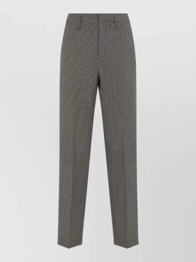 Prada Checked Tailored Suit Trousers Belt Loops Pleats In Gray