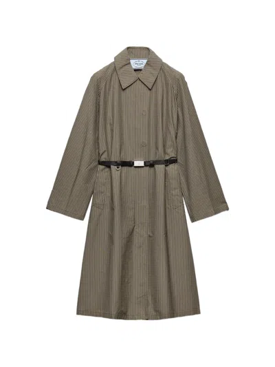 Prada Checked Technical Fabric Trench Coat In Animal Print