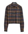 Prada Checked Wool And Twill Shirt In Tobacco Color