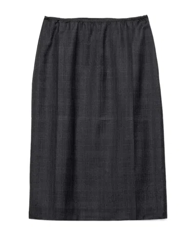 Prada Checked Wool Midi-skirt In Gray