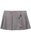 Prada Pleated Checked Wool Twill Miniskirt In Brown