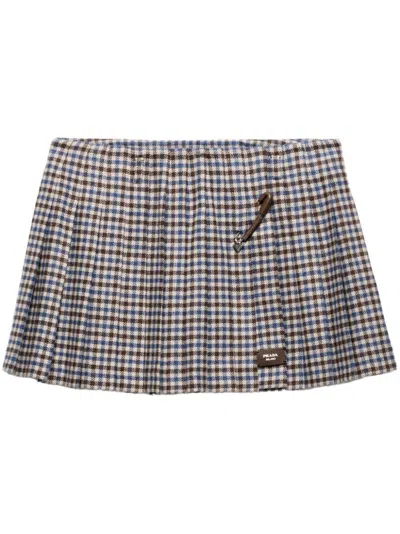 PRADA CHECKED WOOL MINI SKIRT