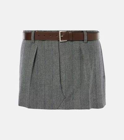 Prada Checked Wool Miniskirt In Grey