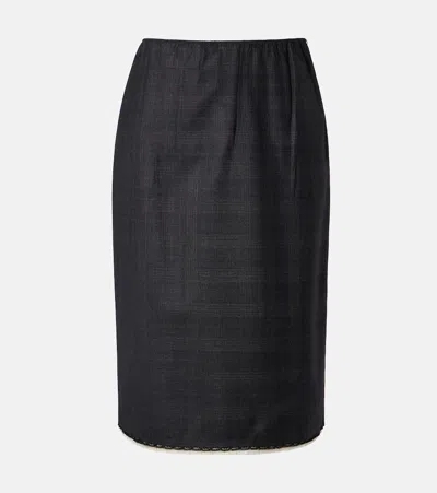 Prada Checked Wool Pencil Skirt In Blue