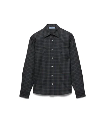 Prada Checked Wool Shirt In Blue