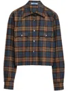 Prada Checked Wool And Twill Shirt In Brown