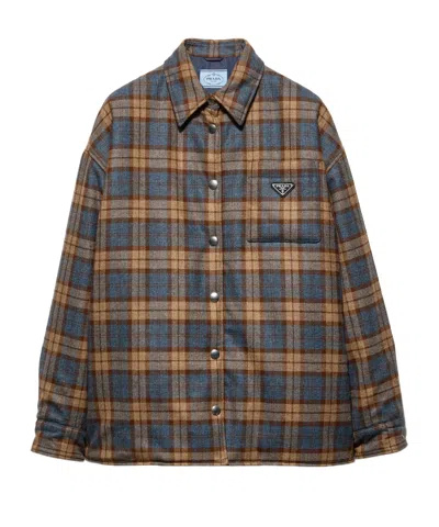 Prada Checked Wool-twill Lumberjack Jacket In Tabak