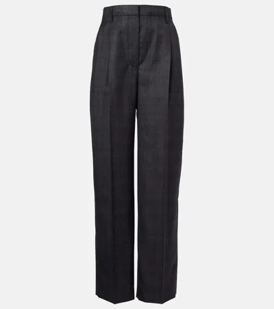 Prada Checked Wool Wide-leg Pants In Black