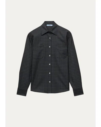 Prada Checked Wool-blend Shirt In Blue