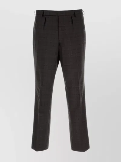 Prada Checkered Pattern Trousers Featuring Pockets In Brown