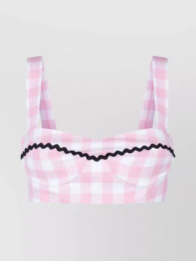 PRADA CHECKERED SLEEVELESS CROP TOP WITH SQUARE NECKLINE