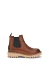 Prada Brown Leather Boots With Elastic Side Panels And Durable Sole In Brown