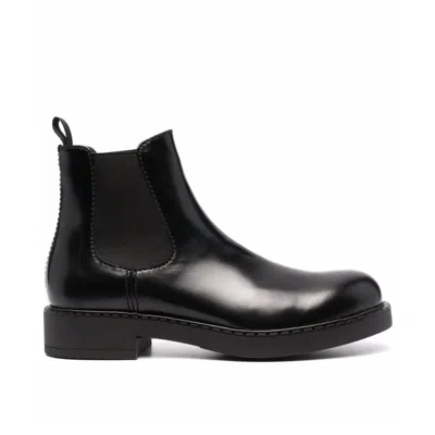 Prada Round-toe Leather Chelsea Boots In Black