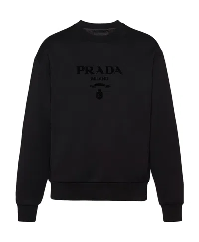 Prada Chenille-logo Sweatshirt In Black