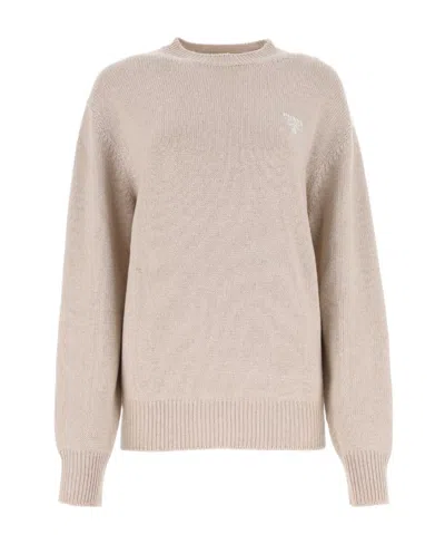 Prada Chest Logo Embroidered Jumper In Brown