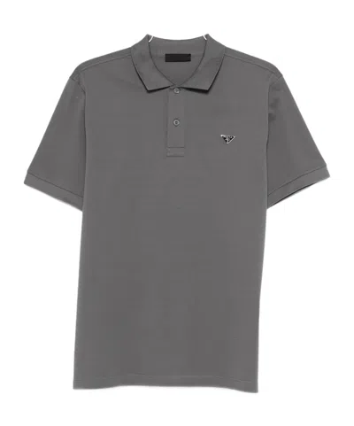 Prada Chest-logo Polo Shirt In Gray