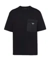 Prada Cotton T-shirt With Nylon Pocket In Black