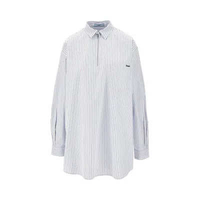 Prada Chevron Cotton Oversized Shirt In Blue