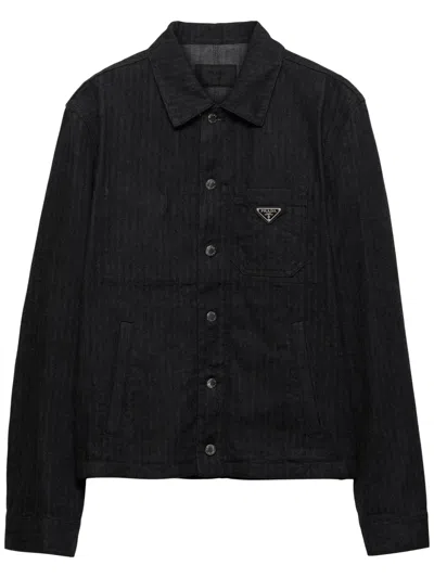 Prada Chevron Denim Jacket In Black