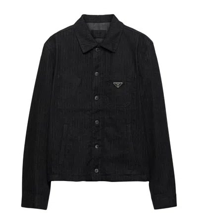 Prada Chevron Denim Jacket In Black