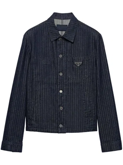 Prada Chevron Denim Jacket In Blue