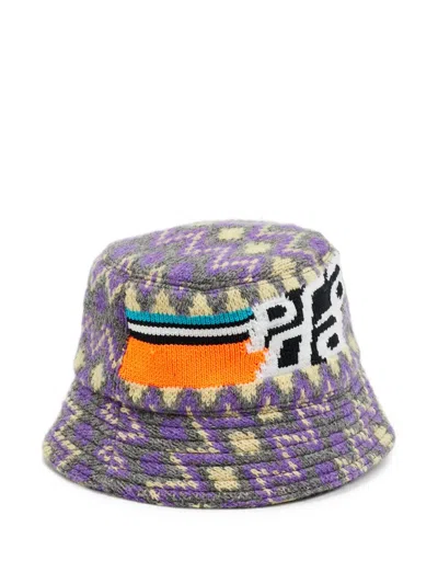 Pre-owned Prada Chevron Intarsia Bucket Hat In Purple