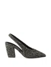 Prada White And Black Slingback Pumps In Chevron Fabric In Gray