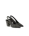 Prada White And Black Slingback Pumps In Chevron Fabric In Gray