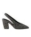 Prada White And Black Slingback Pumps In Chevron Fabric In Black