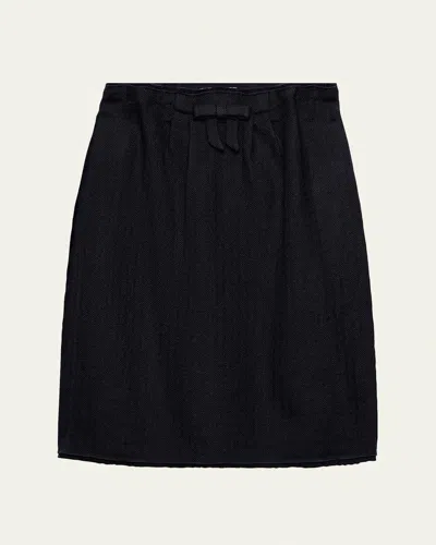 Prada Chevron Wool Gathered Midi Skirt In Black