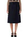 Prada Chevron Wool Midi Skirt With Bow Detail In Blue