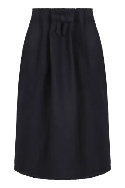 Prada Chevron Wool Midi Skirt With Elastic Waist In Blue