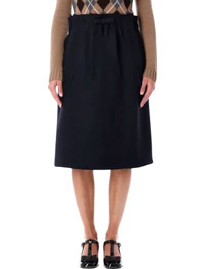 Prada Chevron Wool Midi Skirt With Tonal Bow Detail In Black