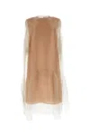 Prada Sheer Overlay Layered Round Neckline Dress In Pink