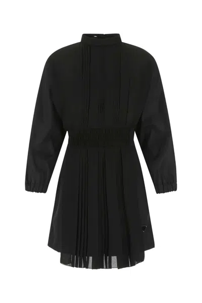 Prada Flared, Pleated High-neck Playsuit In Black