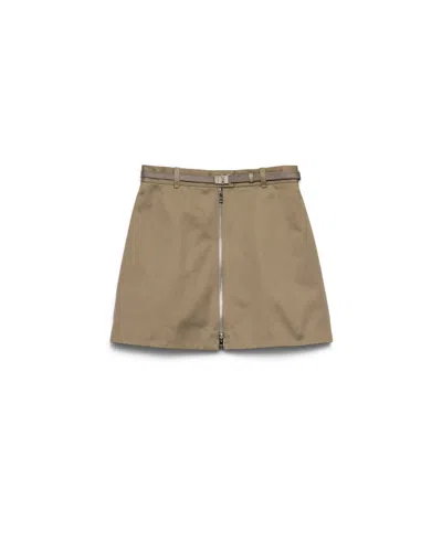 Prada Chino Miniskirt With Zipper In Brown