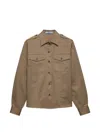 Prada Cotton Poplin Shirt Tailored Collar Button Epaulettes In Brown