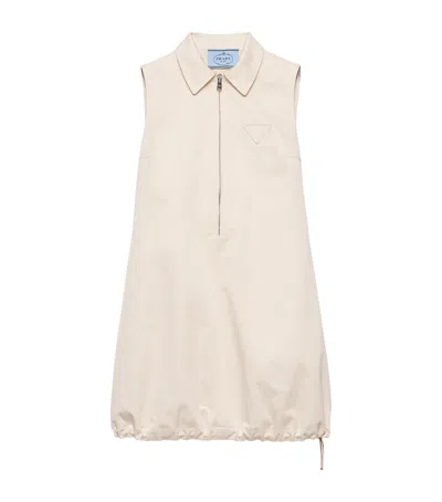 Prada Chino Zipped Mini Dress In Neutral