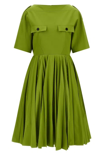Prada Chino Dress Voluminous Skirt Fitted Waist In Green
