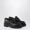 Prada Chocolate Black Brushed Leather Moccasin Women