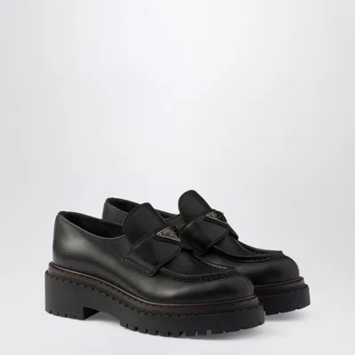 Prada Chocolate Black Brushed Leather Moccasin Women