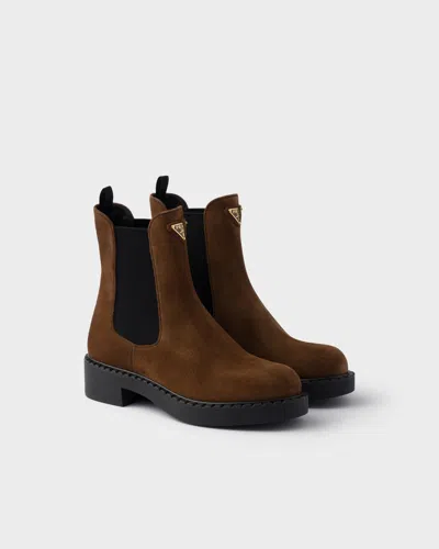 PRADA CHOCOLATE SUEDE CHELSEA BOOTS
