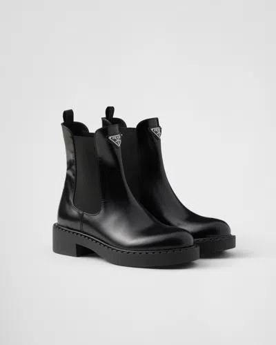 PRADA CHOCOLATE STIEFELETTEN AUS GEBÜRSTETEM LEDER