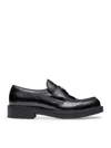 Prada Triangle Logo Brushed Leather Loafers In Black