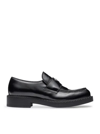 PRADA CHOCOLATE BRUSHED LEATHER LOAFERS
