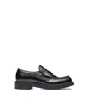 Prada Triangle Logo Brushed Leather Loafers In Black